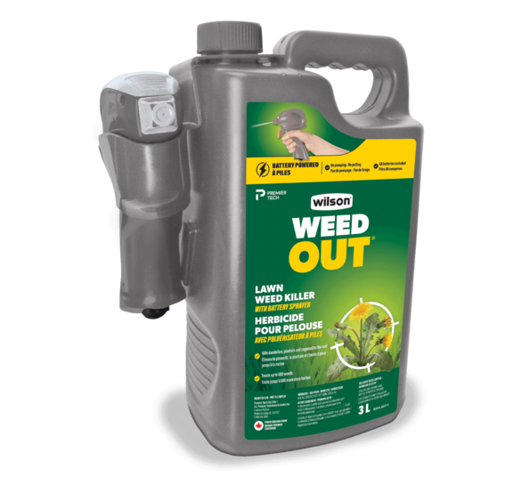 L'herbicide pour pelouse avec pulvérisateur à piles WEED OUT de Wilson est facile à utiliser