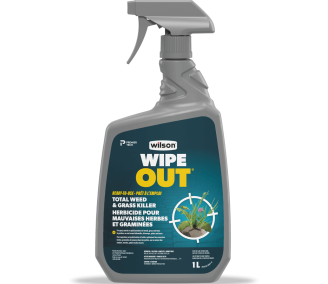 Use Wilson WIPE OUT Total Weed and Grass Killer Spray on patios and driveways