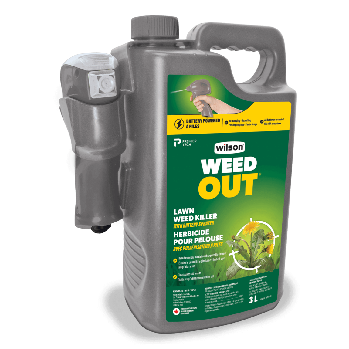L'herbicide pour pelouse avec pulvérisateur à piles WEED OUT de Wilson est facile à utiliser