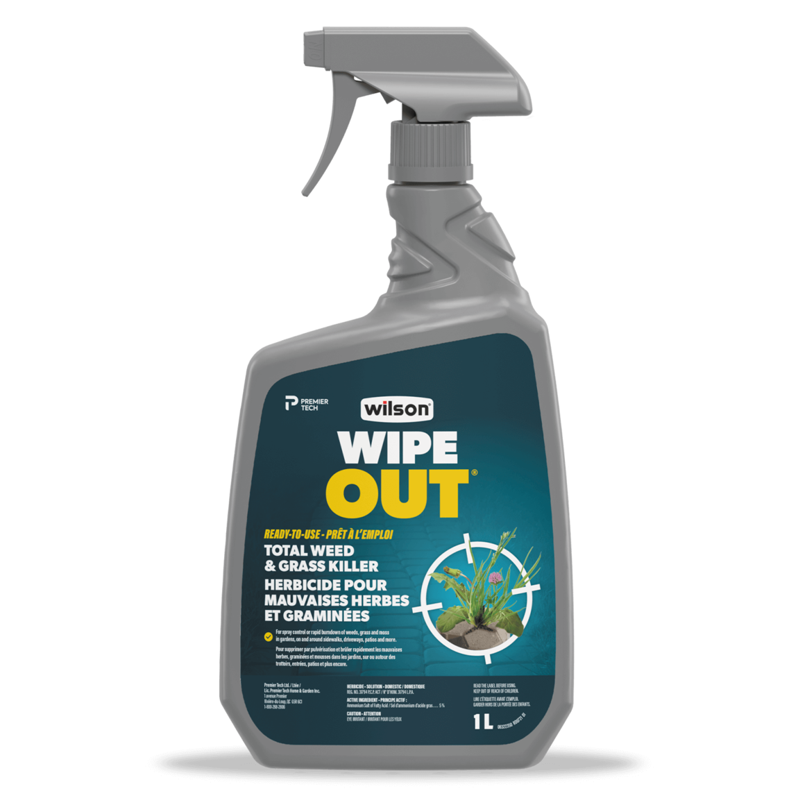 Use Wilson WIPE OUT Total Weed and Grass Killer Spray on patios and driveways