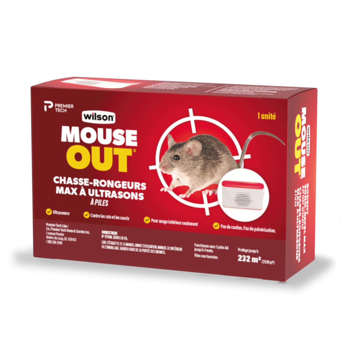 Appareil Ultrasons contre les rats et les souris à pile 150 m²